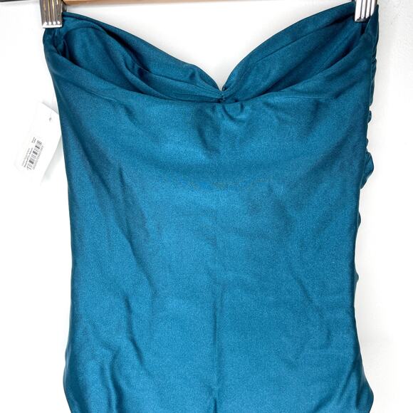 Jade Swim Yara Strapless Shirred One Piece Swimsuit In Teal Shimmer Size XS New - Picture 7 of 11